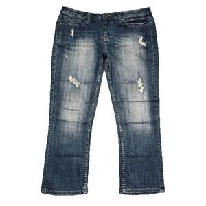 Vigoss Capri Jeans 9 (33x23.5) Distressed Low Waist Blue Embellished Juniors